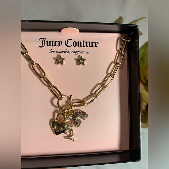 NEW JUICY COUTURE EARRINGS NECKLACE SET - Picture 1 of 5